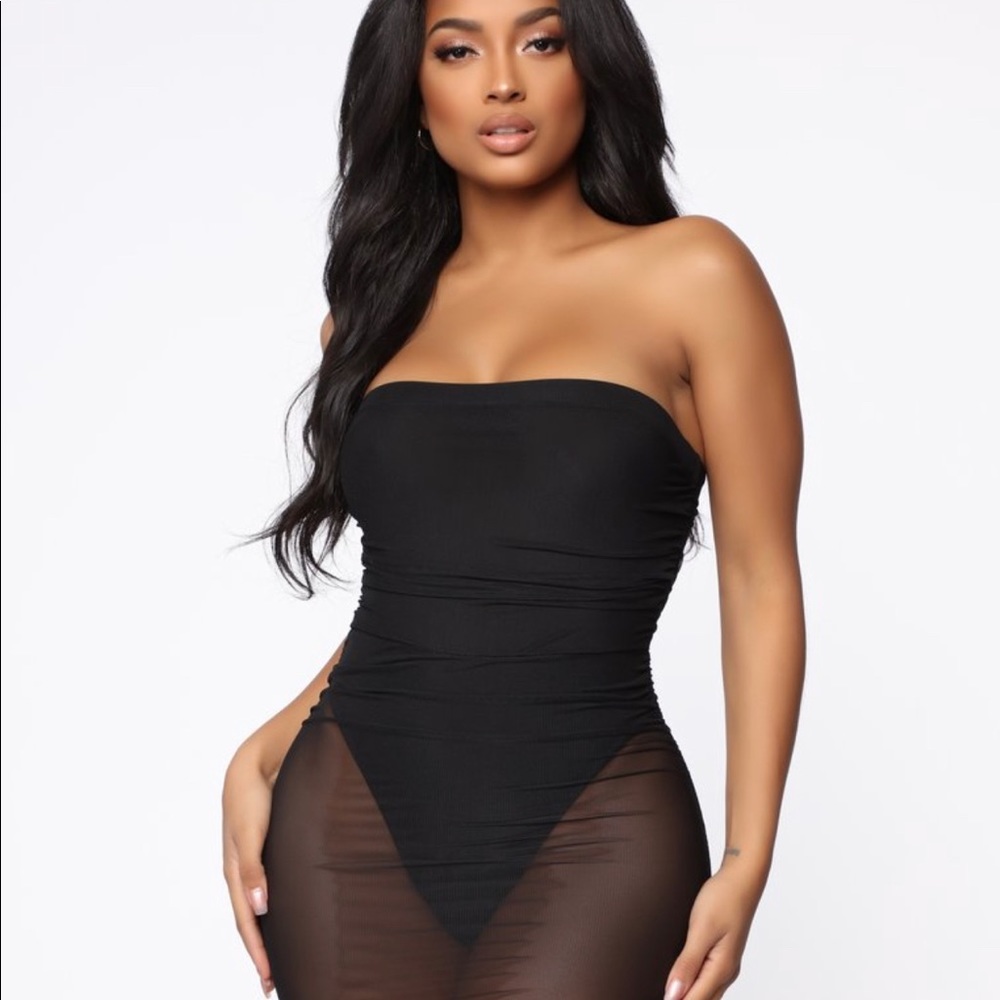 Ruched black mini dress
